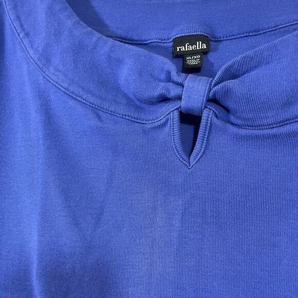 Rafaella Woman's Bright Blue Bow Front Short Sleeve Knit Top - Size XL - Keyhole - Picture 3 of 6